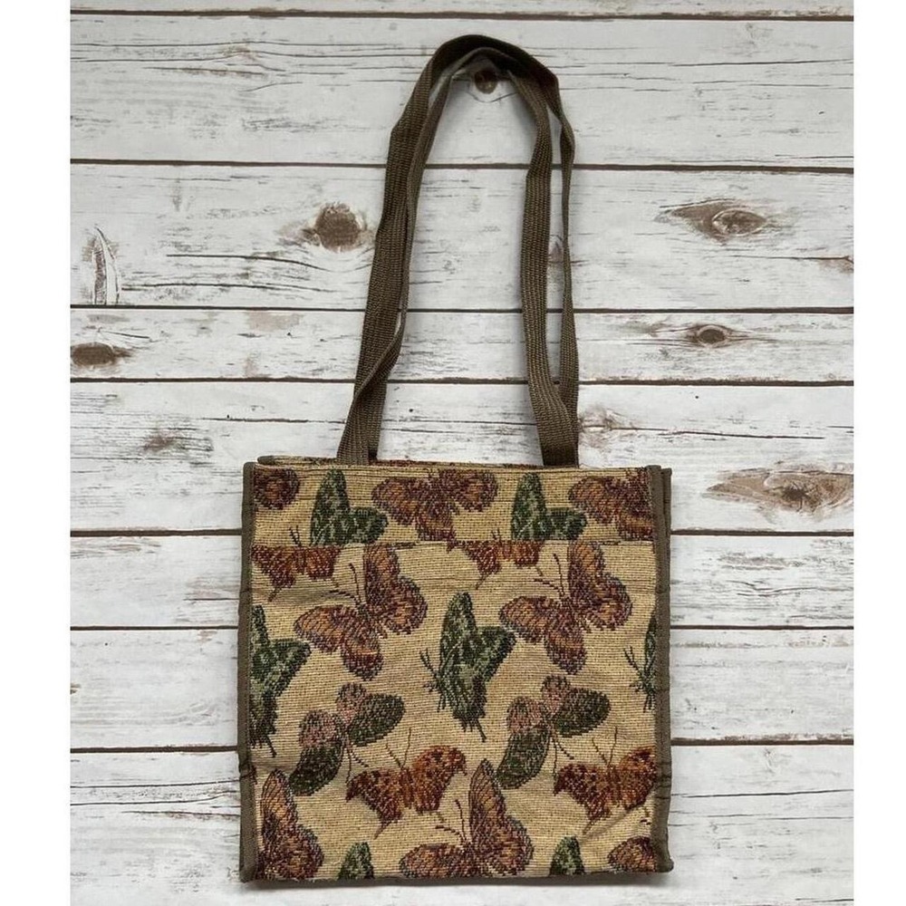 Unbranded Tapestry Tote Bag Brown Butterfly Woven Cottagecore‎ OS